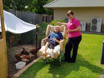 Gordon loved the chicken therapy program at Ridgeview Aged Care in Albion Park.
